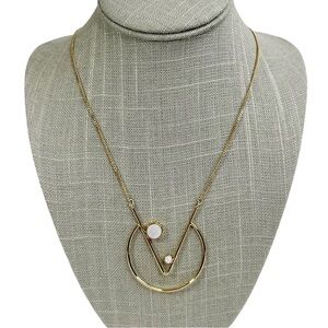 Gold Tone Geometric V Open Circle Long Chain Necklace
